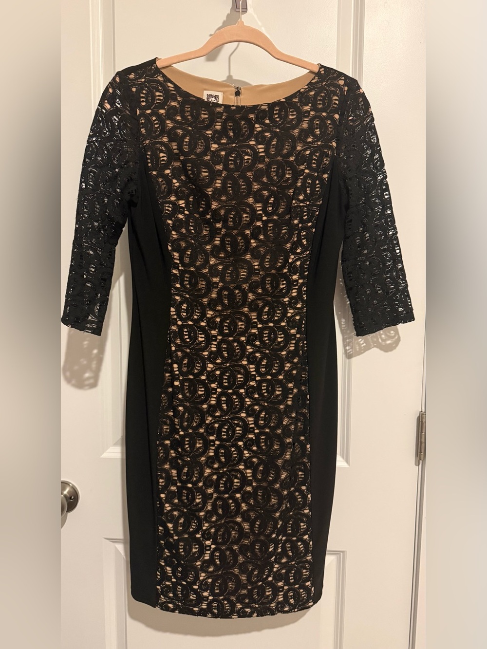 Anne Klein Black Lace Midi Dress with Nude Lining